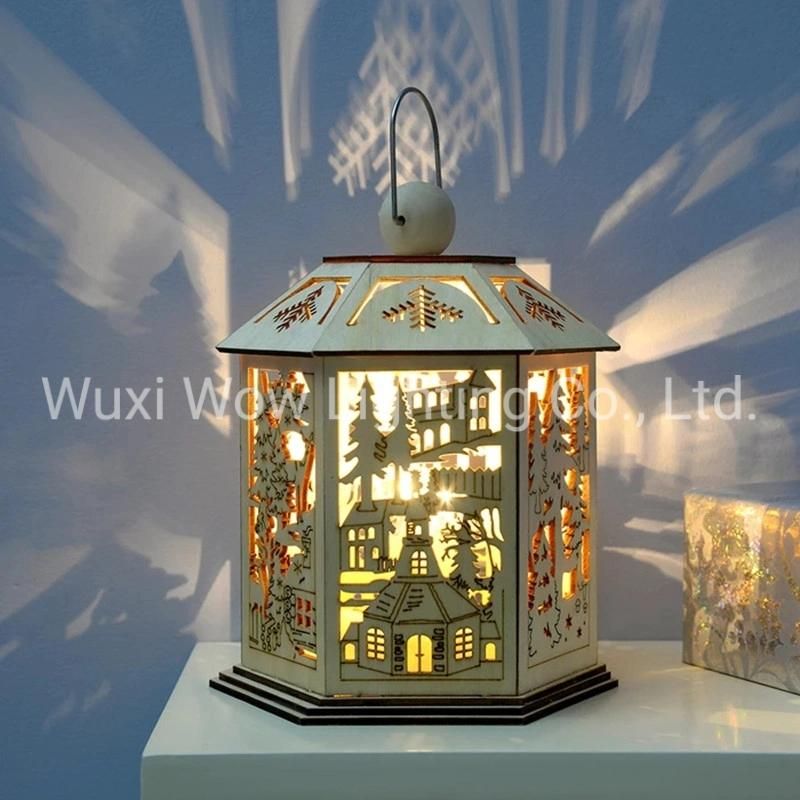 Wooden Lantern Christmas Decoration with Warm LED Lights- White