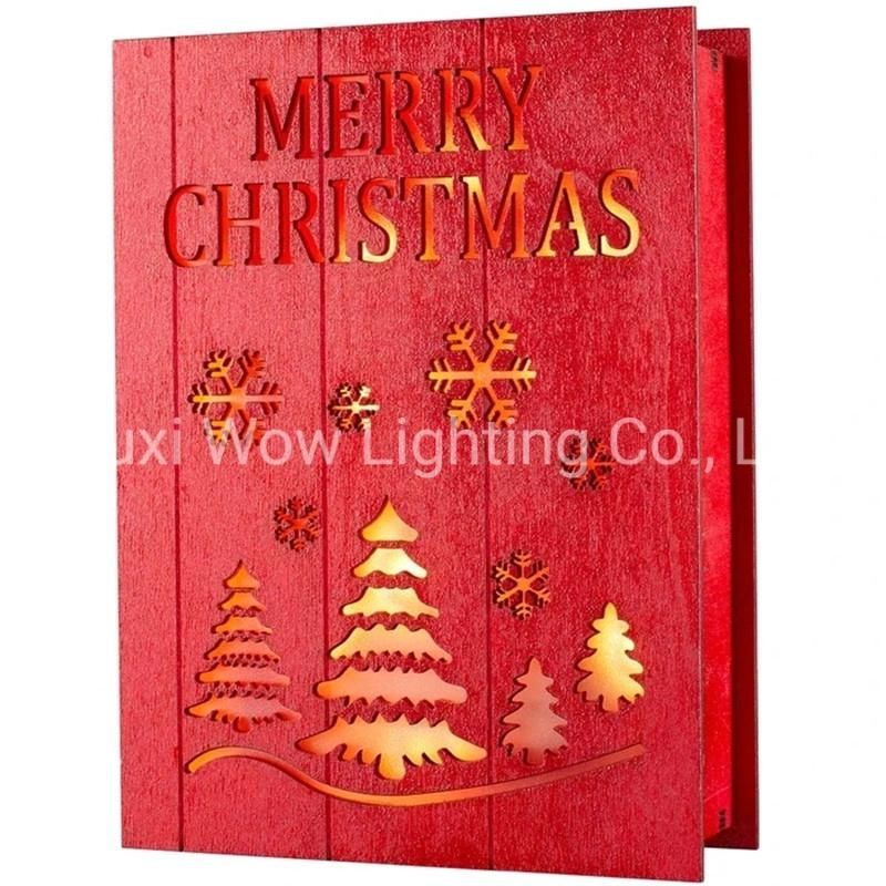 Merry Christmas Wooden Book Ornament 20 Cm - Red