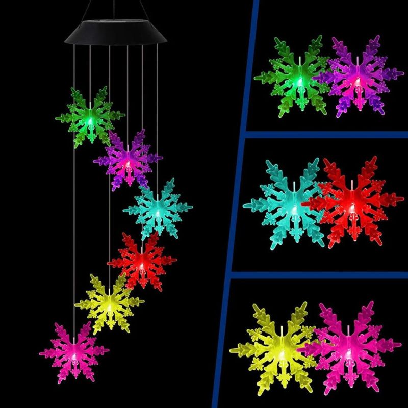 Color Changing Wind Chime Crystal Snowflake LED Wind Chime Portable Waterproof Outdoor Decorative Romantic Wind Chime Light for Patio Wyz18492