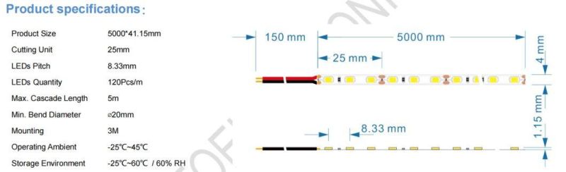 2835 Ultra Narrow 120PCS/M LED Lighting Stripul CE RoHS