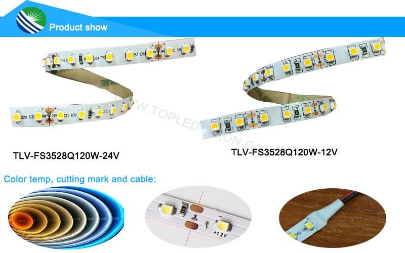 9.6W SMD3528 PU Waterproof 120LEDs/M LED Flexible LED Strip Light