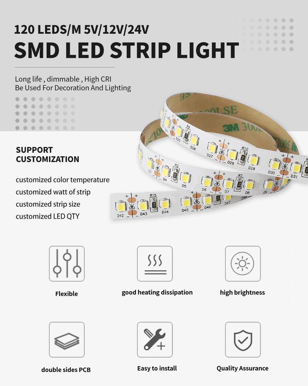 2835 120LEDs/M LED Light Strip for Residential Lighting with TUV CE RoHS