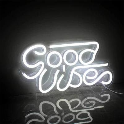 Custom Made Wall Mounted Hanging Good Vibes LED Custom Neon Light Sign for Shop Party Decoration