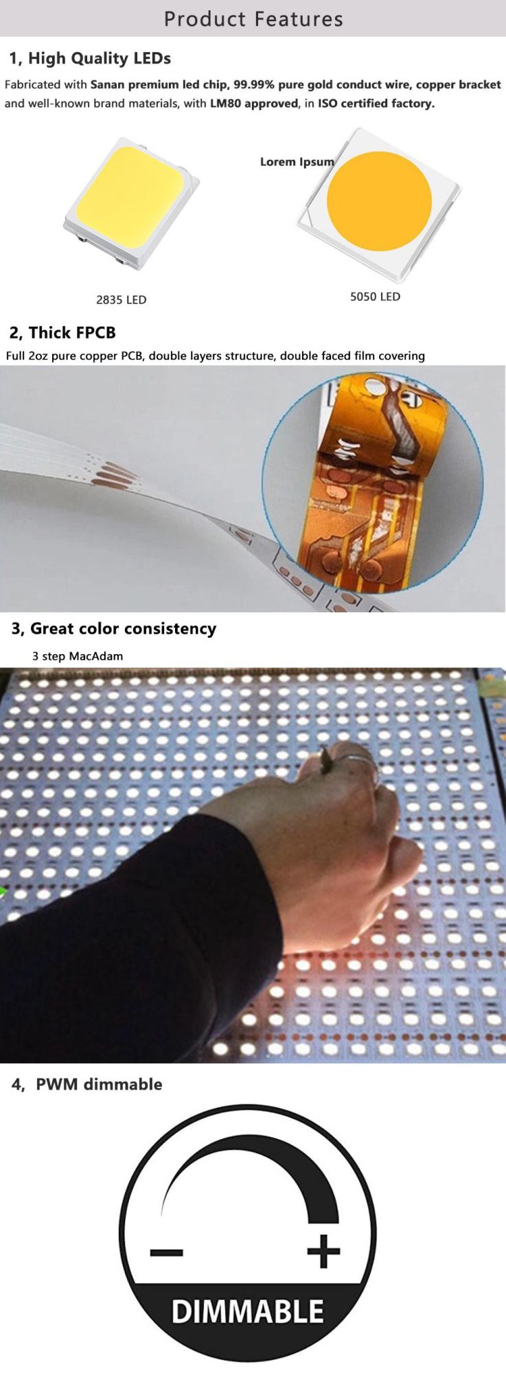 LED Light Hard Strips for Jewelry 6500K Daylight