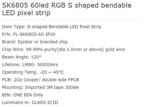 Digital Smart LED Strip Sk 6805 60 LED RGB S Shape Bendable LED Pixel Strip