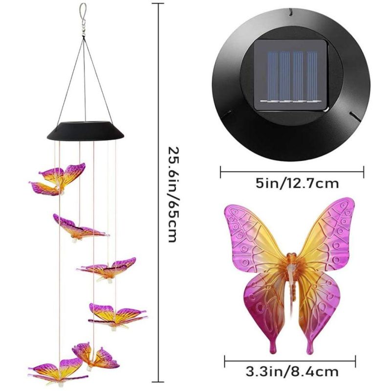 Romantic Solar Powered LED Butterfly Wind Chime Light Color Changing Garden Patio Porch Garden Home Garden Dé Cor Chime Decoration Wyz18487