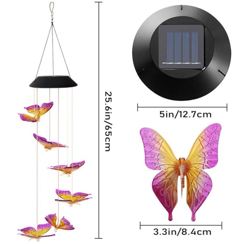 Romantic Solar Powered LED Butterfly Wind Chime Light Color Changing Garden Patio Porch Garden Home Garden Dé Cor Chime Decoration Wyz18487