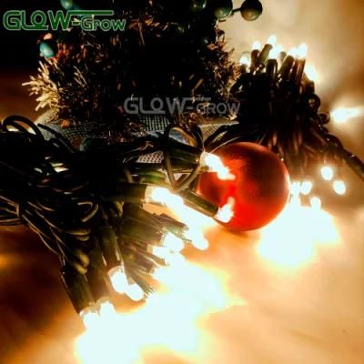 IP65 Warm White LED Christmas String Lights with Green Cable Dia. 0.5mm2 Pure Copper Wires