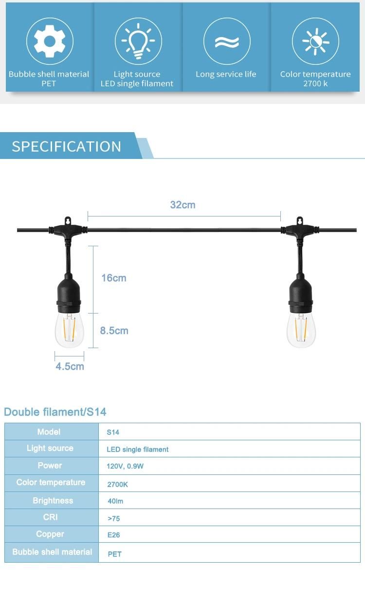S14 Double Filament Bulbs Decorations Solar LED String Light
