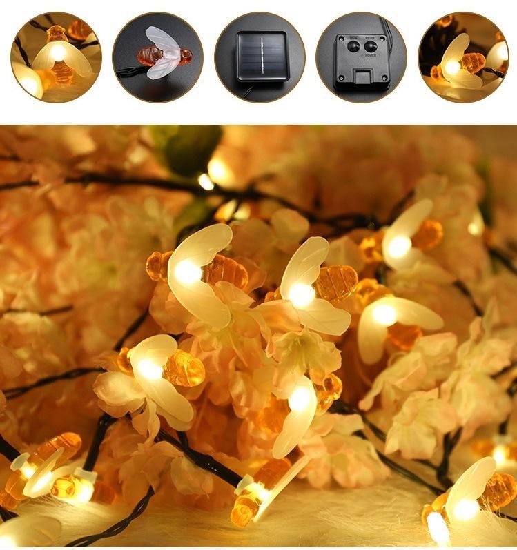 Solar Bee Lights, Solar Fairy Lights Outdoor, Waterproof Honey Bee LED String Lights Christmas Lights for Patio Yard Garden Christmas Party Decor