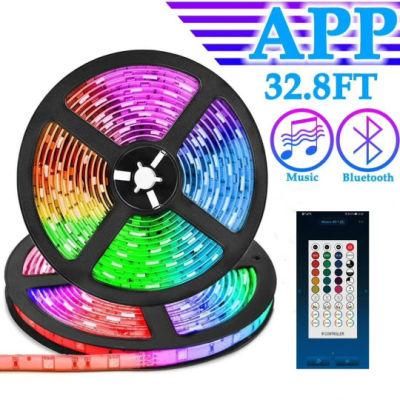 RGB LED Strip Lights Bluetooth SMD 5050 Smart Timing LED Rope Light Strips Kits with 44 Key RF Remote Controller 12V 5A Adapter