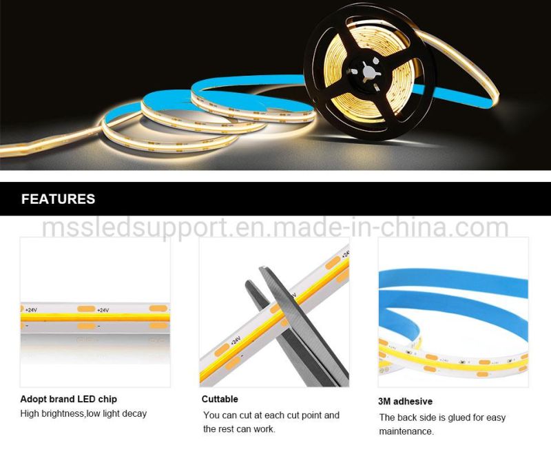 DC24V 10mm Width 10W/M 2700K 3000K 4000K 6000K LED Flexible Car COB Light Strip