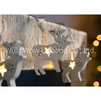 Reindeer Light String Christmas Decoration with 10 Warm LED Wood - White