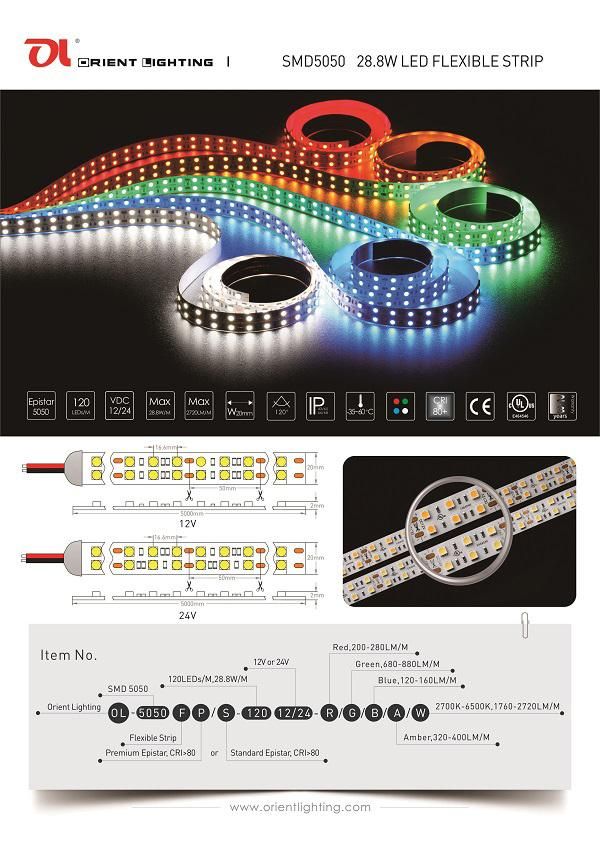UL Ce Epistar SMD5050 Dual Line Strip Waterproof IP68 LED Strip Light