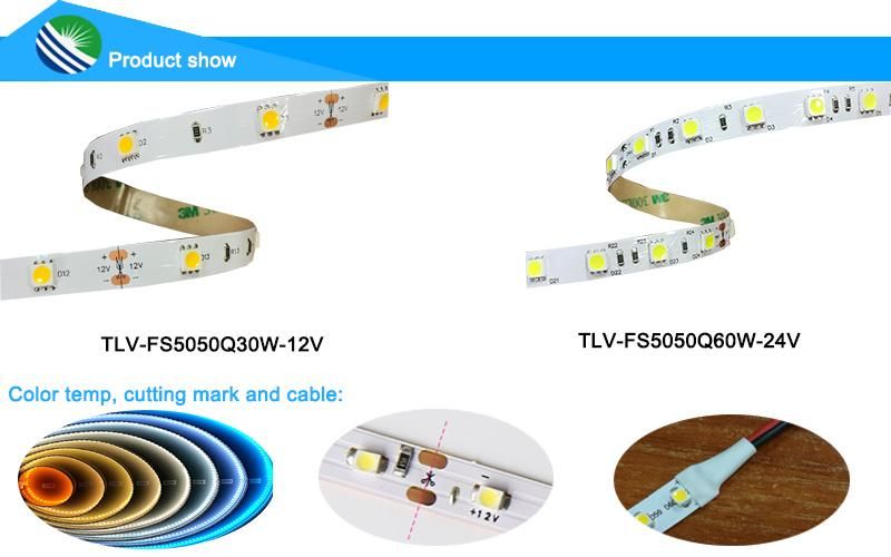 LED Lighting SMD5050 60LEDs/M 12V 14.4W/M Flexible LED Light Strip