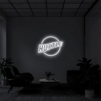 Indoor Decorative Custom Made Vivid Hustle Logo LED Neon Sign for Home or Bar Decoration