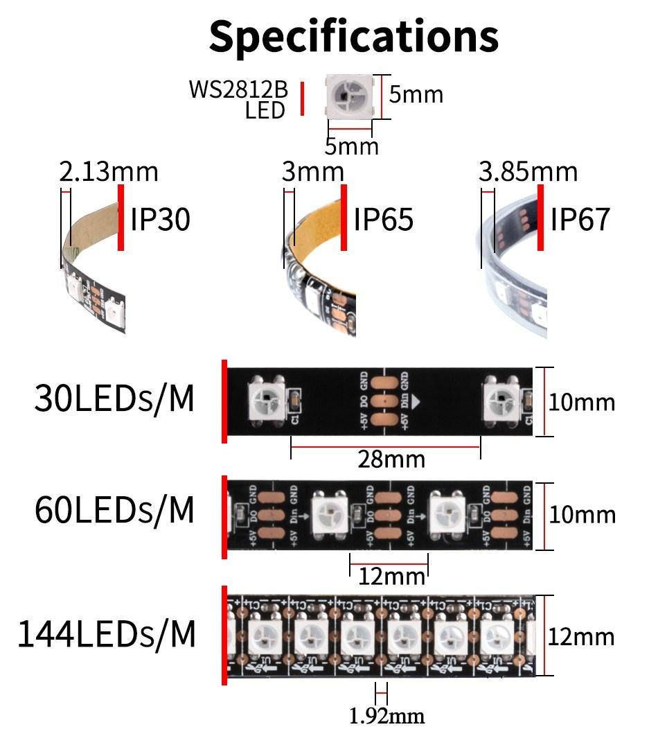 Waterproof Pixel LED Light Ws2813 60LEDs 18W Strip for Outside Decoration