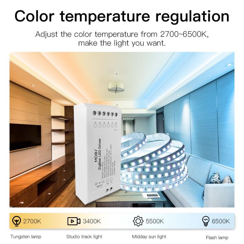 RGB LED Strip Lights Controller Driver Common Anode, Constant Voltage Tuya Smart Life Zigbee Gateway Hub Needed for RGB+C+W+Dimmer Lightings Bulbs