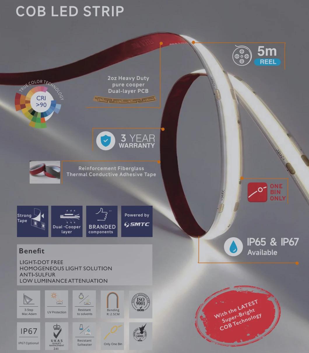 10W 12W 320/512 LEDs/M 24V Flexible DOT Free COB Strip