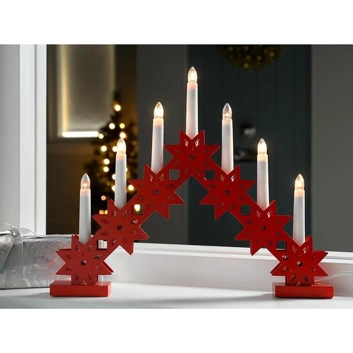 Candle Bridge Arch Table Decoration Wood 33.5 Cm Red