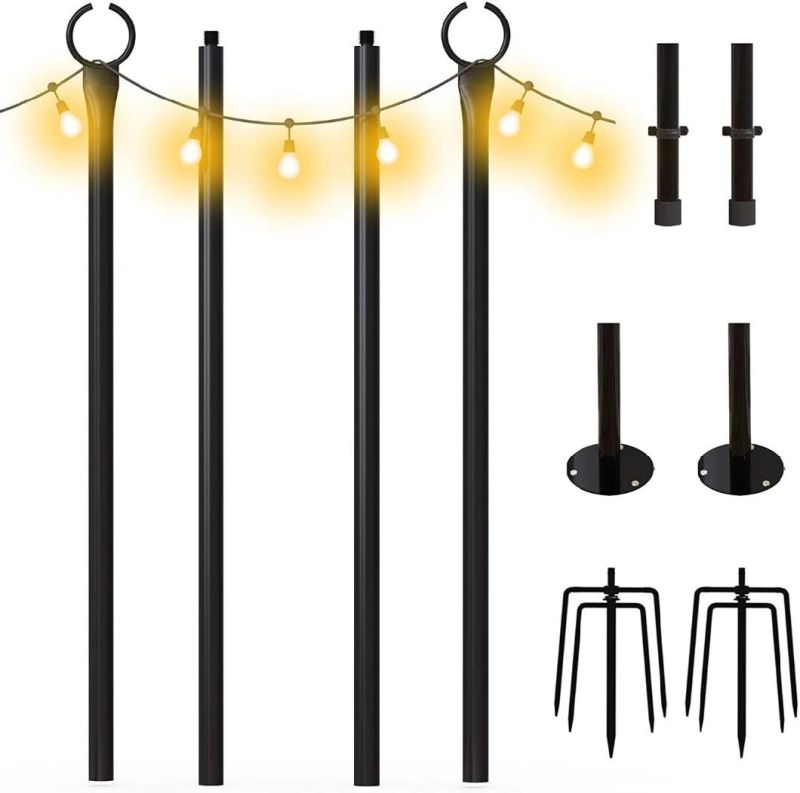 Holiday Styling String Light Pole - Outdoor Metal Poles with Hooks for Hanging String Lights - Garden, Backyard, Patio Lighting Stand for Parties, Wedding