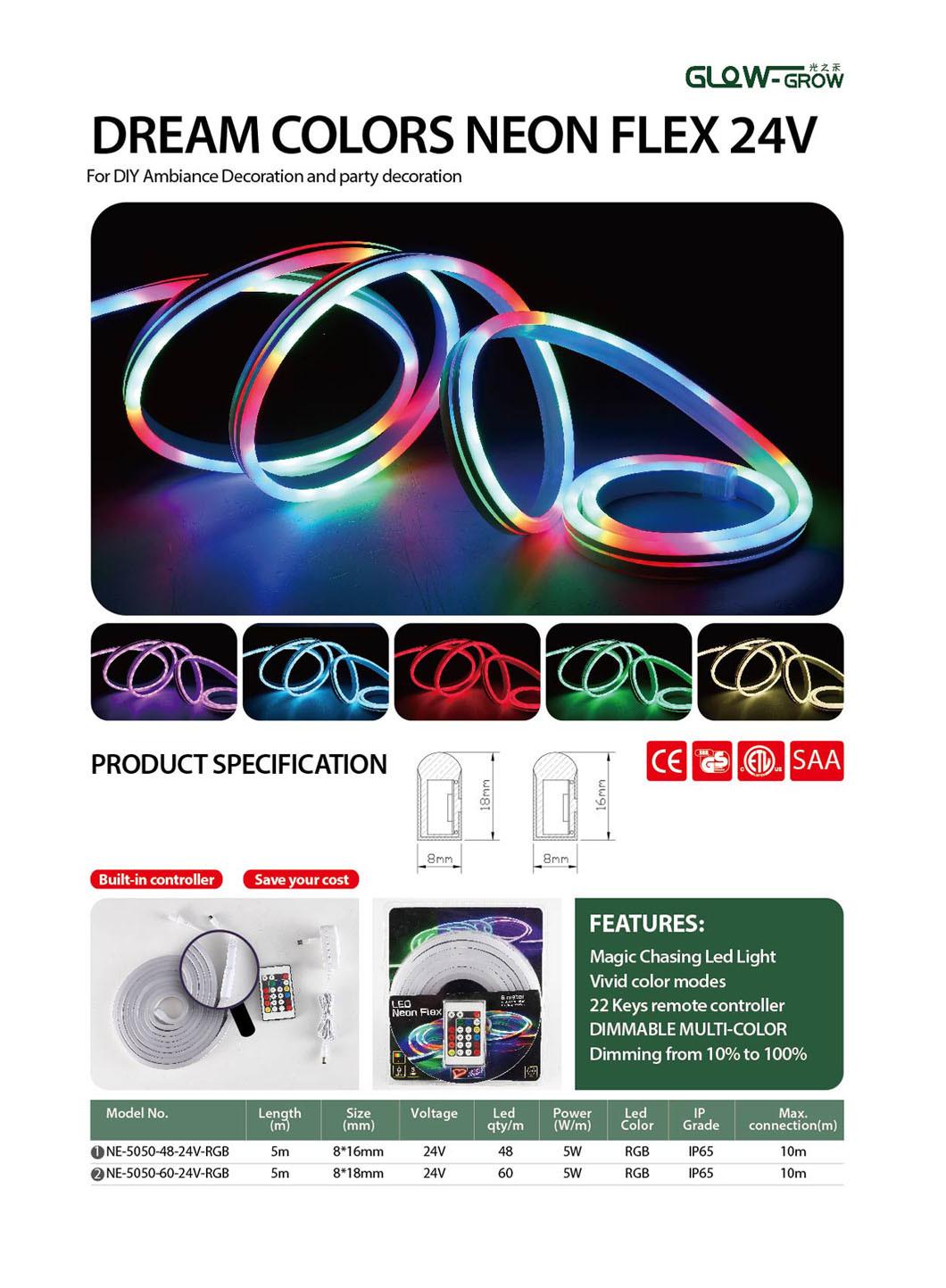 IP65 Waterproof Strip Light 24V 5050 48LEDs/M LED RGB Neon Rope Light for Store Decoration