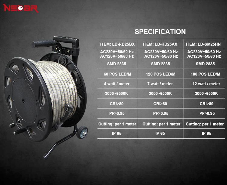 LED Strip in Drum Portable Use Mobile Use for Construction Site Outdoor Waterproof IP65 CE RoHS 12W 180LEDs