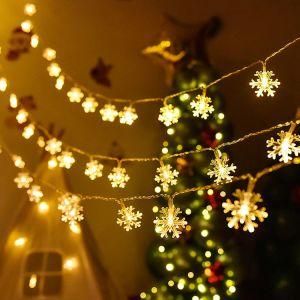 Christmas Lights LED Snowflake String Lights Battery Operated Waterproof Fairy Lights for Bedroom Patio Room Garden