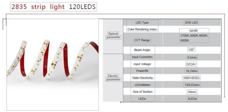 SMD LED Strip Light 2835 120LEDs/M DC24V for Backlight