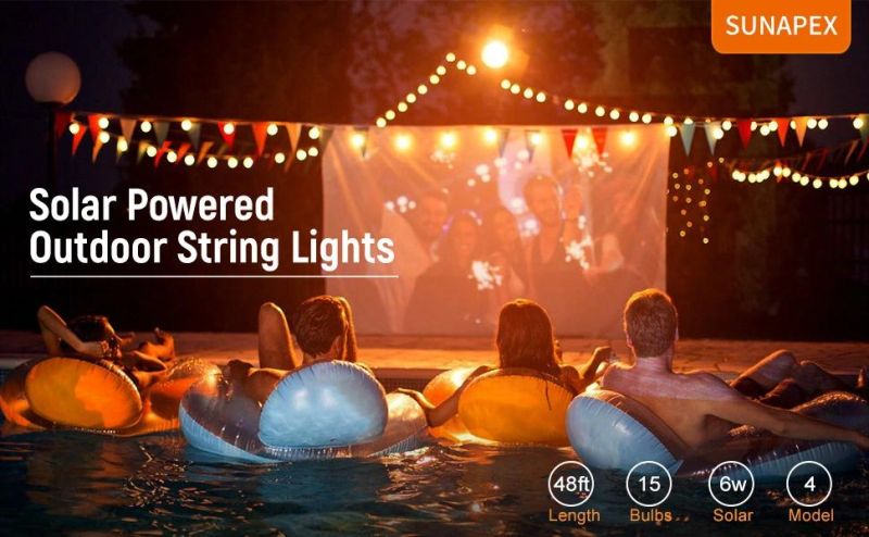 48FT Solar String Lights Outdoor - Shatterproof Vintage Edison Bulbs