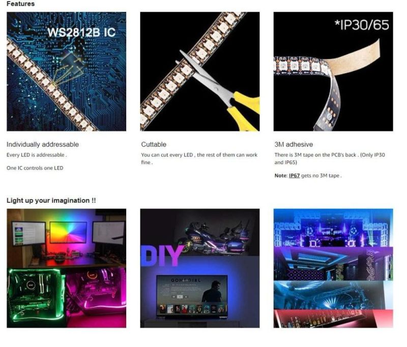 Full Color LED Display Strip DC5V Ws2813 60LEDs Non-Waterproof for Bar