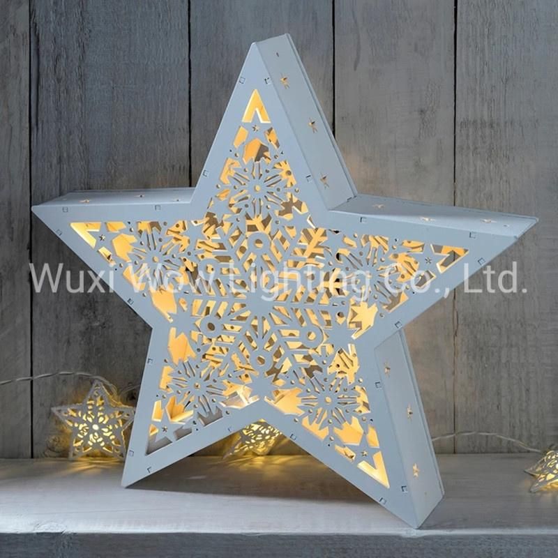 Hanging Star Christmas Decoration Wood 28.5 Cm - White