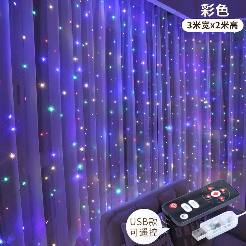 3*2m Copper Wire Curtain Light with USB Remote Control for Room Decoration