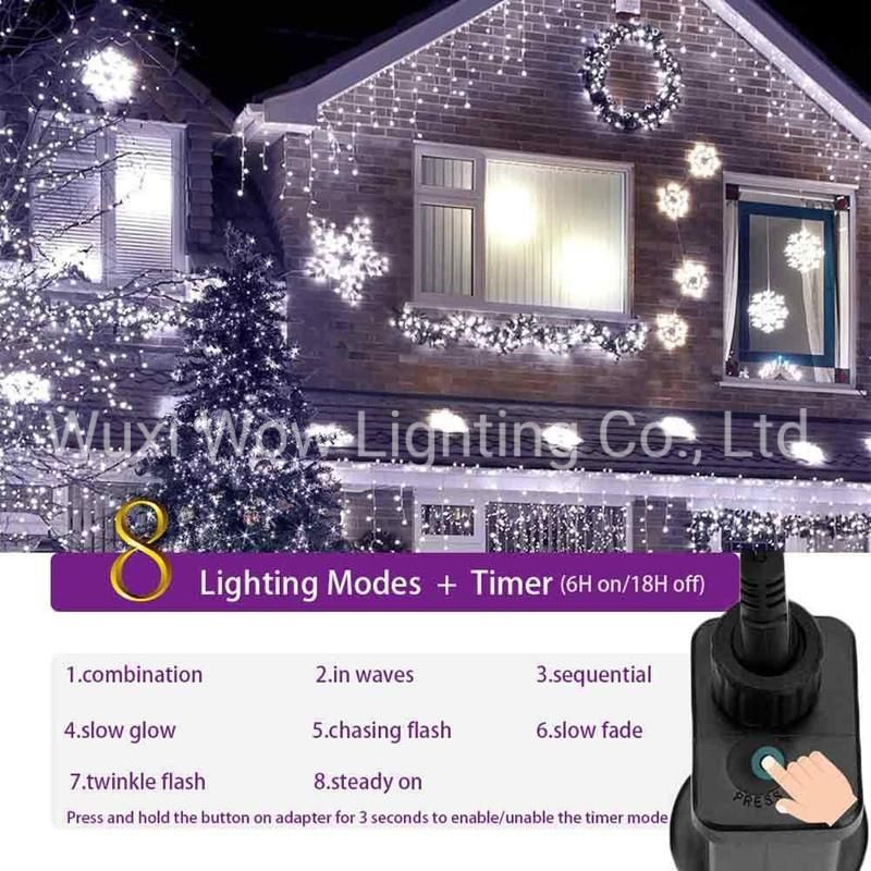 Icicle Light 300 LED 9 Meters Icicle Style String Lights Christmas Lights Connectable 8 Lighting Modes Multifunction Plug in for Christmas Garden Patio