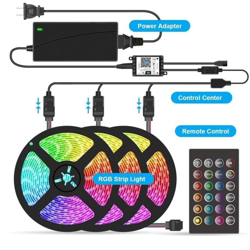 Wholesale 12V 5m 10m 15m 20m Waterproof WiFi 5050 RGB TV Backlight Flexible SMD LED Strip Lights with Alexa Google for Party Christmas Tree Decoration Price