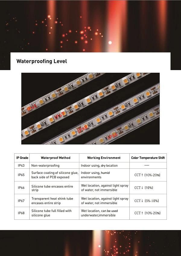 UL Ce 2835 120LEDs 19.2W Wateproof IP65 24V 4000K Outdoor LED Strip Light