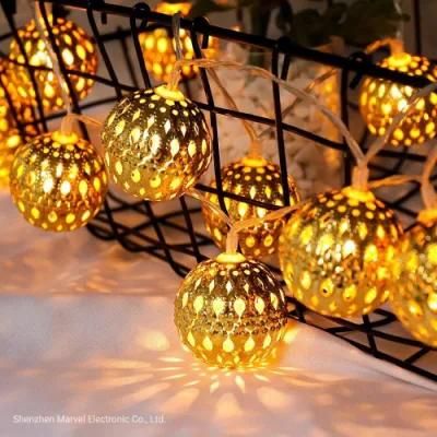 10/20/40/50LEDs Holiday Christmas Decoration Moroccan Hollow Metal Ball LED String Light