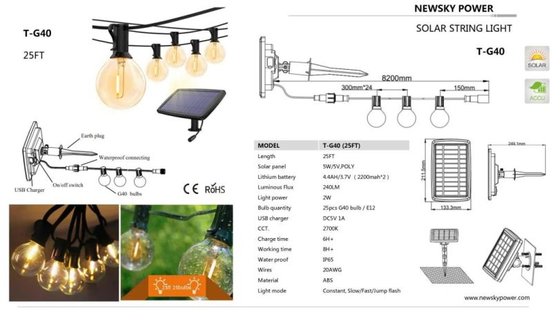 Manufacturer Waterproof Solar LED Light for Christmas Resident Solar String Light