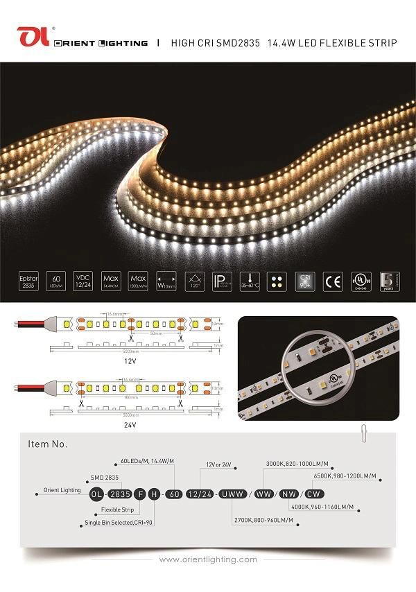 UL Ce Osram 5630 60LEDs 24W 3000K 12V IP20 LED Strip Lights