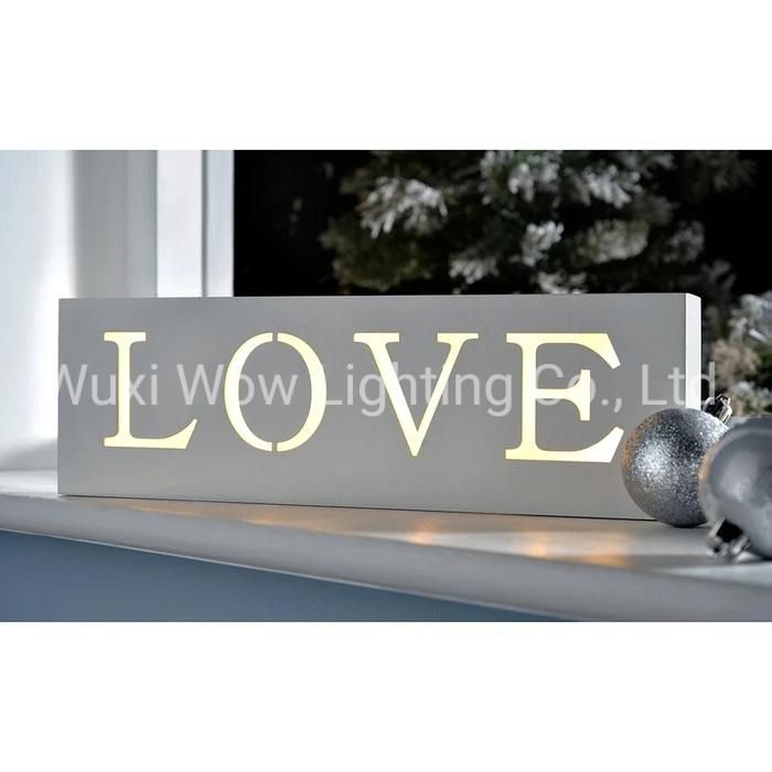 LED Christmas Sign Decoration Wood 38 Cm - White - Love
