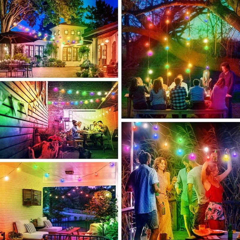 RGB Solar String Lights, 48FT Outdoor Patio Lights with 15 LED Color Changing Bulbs