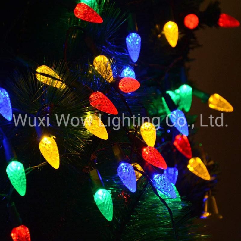 Solar Christmas Lights Outdoor C6 Strawberry String Lights, Multicolor LED Christmas Fairy Lights 50 LEDs Solar Garden Lights Rechargeable Light for Christmas