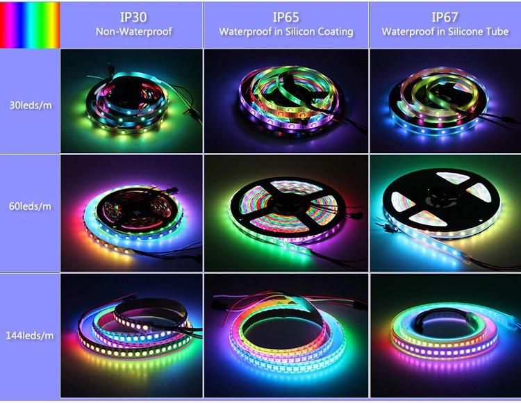 DC5V 5m Ws2812b Ws2812 LED Pixel Strip 30/60LEDs/M Programmable Individually Addressable Smart RGB Full Color LED Strip Light