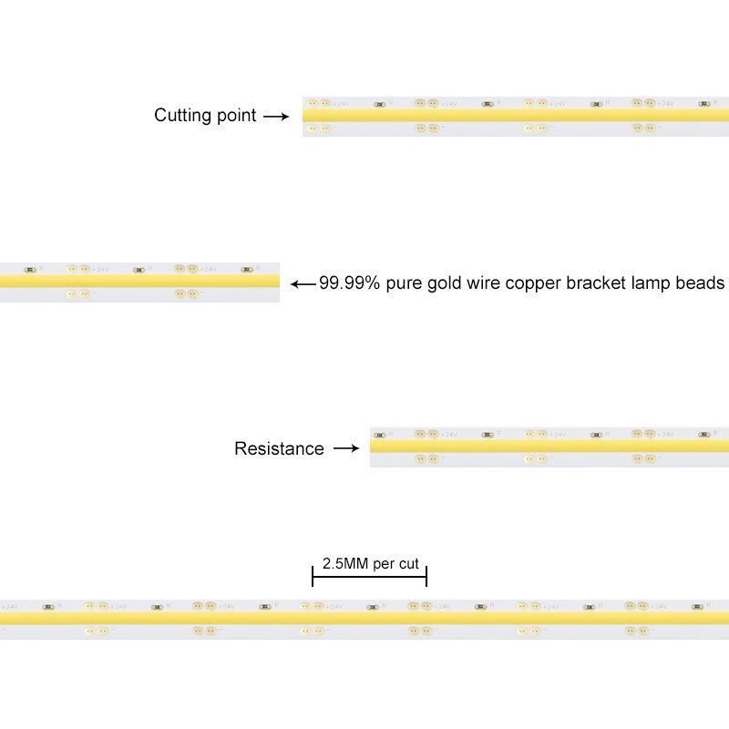 Hot Sales 180 Degree 24V 4000K COB LED Strip Lighting for Decoration