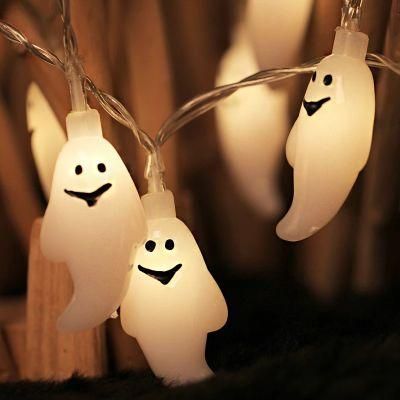 LED Halloween Decoration Light String Ghost Hanging Light Gauze White Gauze Skull String Light Easter Day Battery Light