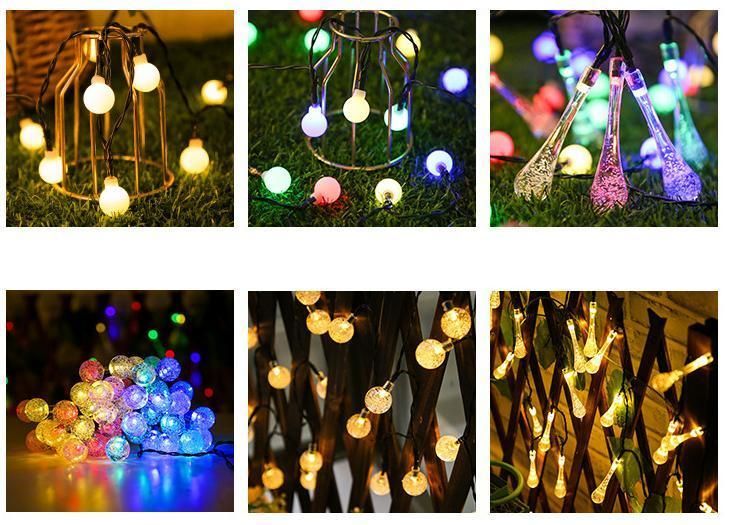 Solar Outdoor Christmas String Lights 6.5m 30 LED Fairy Flower Waterdrop Decorative Light for Indoor Christmas and Party