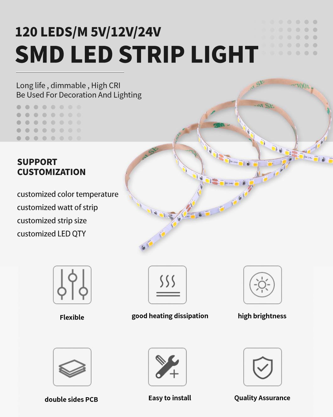 2835 5mm Width 120LEDs/M DOT-Free Lighting LED Flexible Strip Light