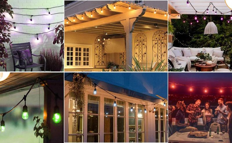 Waterproof Commercial Grade Hanging Dimmable Festoon Lights Color Changing Outdoor String Lights with Remote