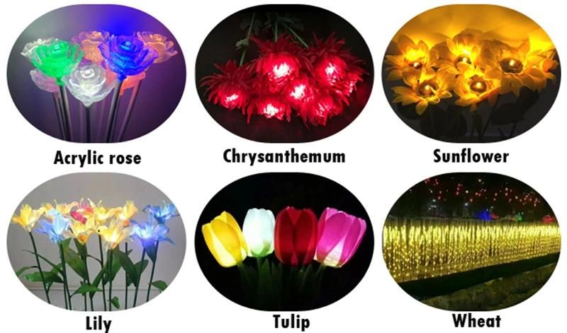 Garden Lights Wedding Favors Decorative Waterproof Outdoor Artificial LED Rose Flower Stem