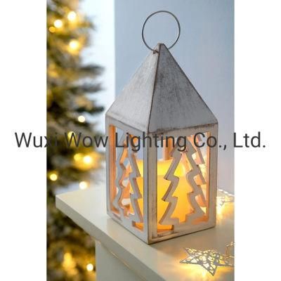 Lantern Christmas Decoration Wood 21.5 Cm White Tree